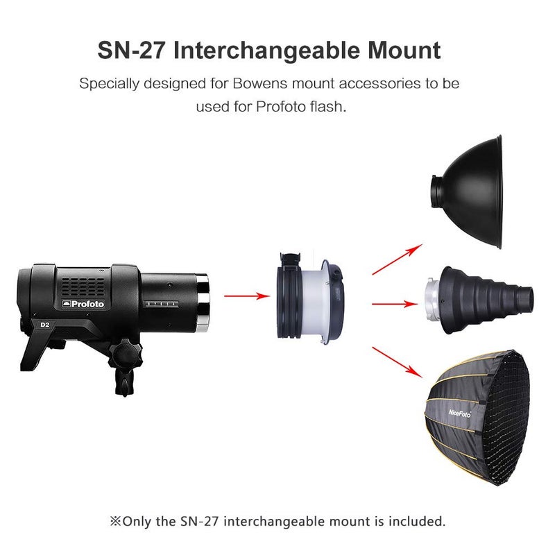 NiceFoto SN-27 Profoto to Bowens Mounts Speedring Adapter Converter for Profoto B10 A1 Studio Flash - Image 1